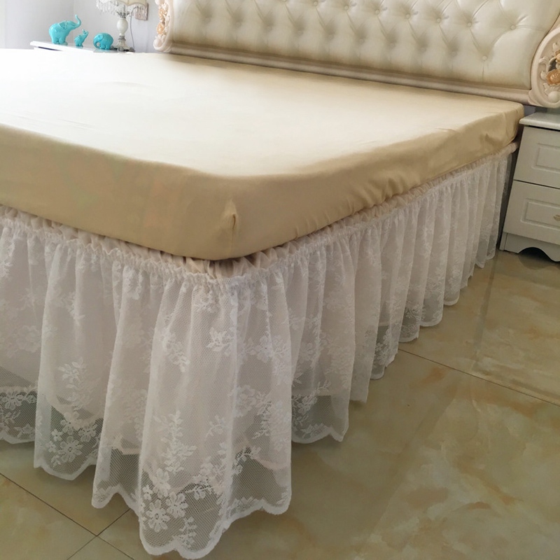 1pc dentelle lit jupe romantique couleur unie ébouriffé couvre-lit fleurs décor lit jupe couvre-lit maison lit jupe maison Textile