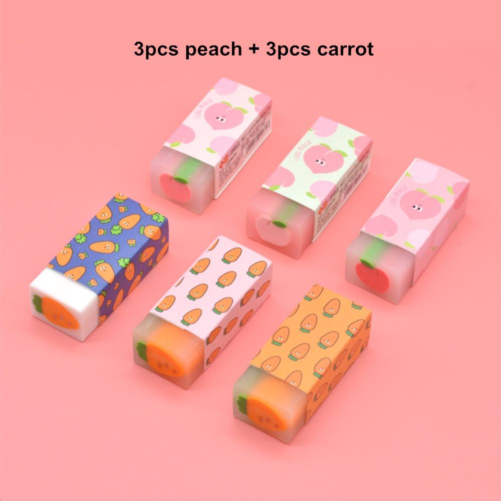 MINKYS 6 unids/lote lindo sándwich Sakura zanahoria melocotón goma limpiador para lápiz de de cumpleaños de niños Kawaii papelería de la escuela: peach and carrot