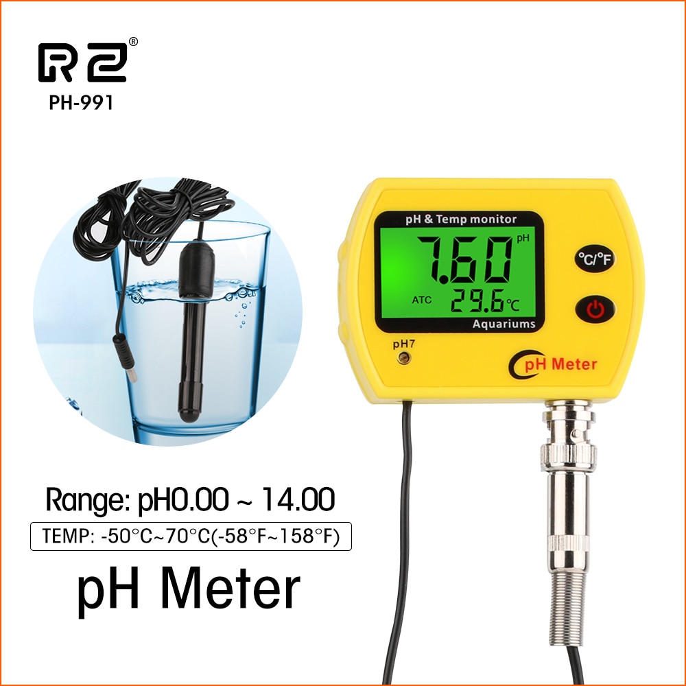 RZ PH Meter Tester Digital Durable Acidimeter Tool Temp Water Monitor For Aquarium Swim Pool Water PH-991With Backlight
