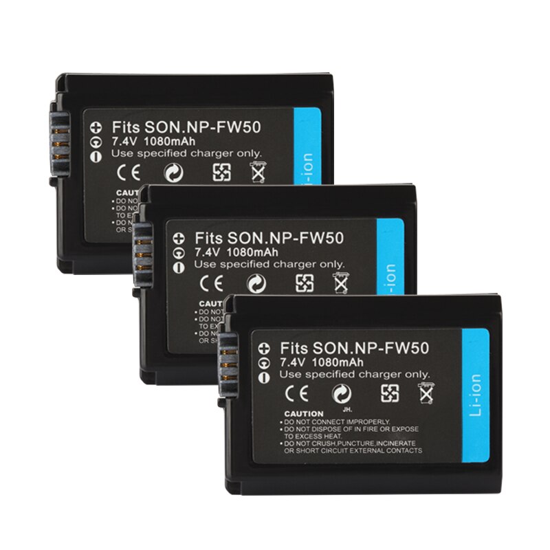 NP-FW50 NP FW50 cargador de batería para Sony Alpha a7 a7rii alfa 7R a7R Alpha 7S a7S a3000 a5000 a6000 a6300 a6500 1080mAh Cámara: 3Battery