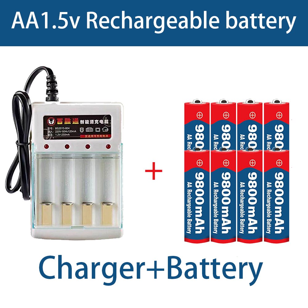 2022 Tag Aa Batterij 9800 Mah Oplaadbare Batterij Aa 1.5 V. Oplaadbare Alcalinas Drummey + 1Pcs 4-Cell Battery Charger