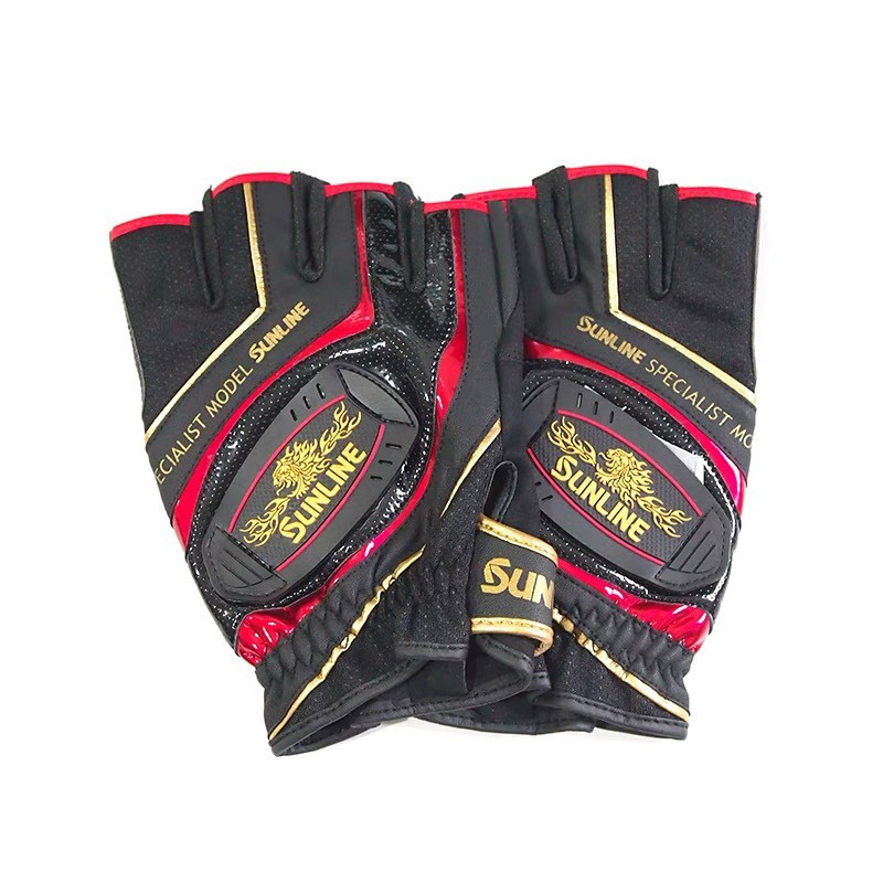 Sunline herr läder halkfria 3/5 halvfinger fiskehandskar sport vandring cykling fiske slitstarka handskar: Xs / Svart