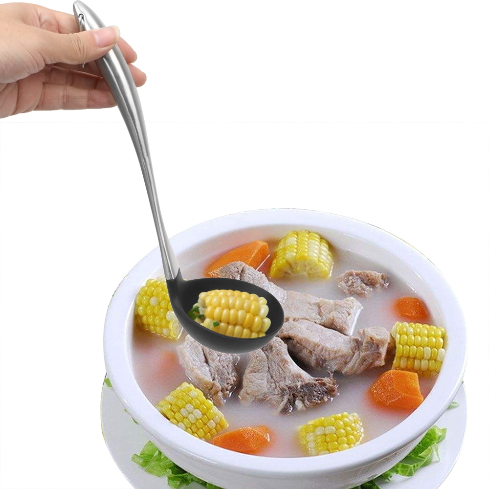 Stainless Steel Handle Cooking Turners Heat Resistant Kitchen Accessories Kitchen Cooking Tool Non-stick Soup Spoon Silicone