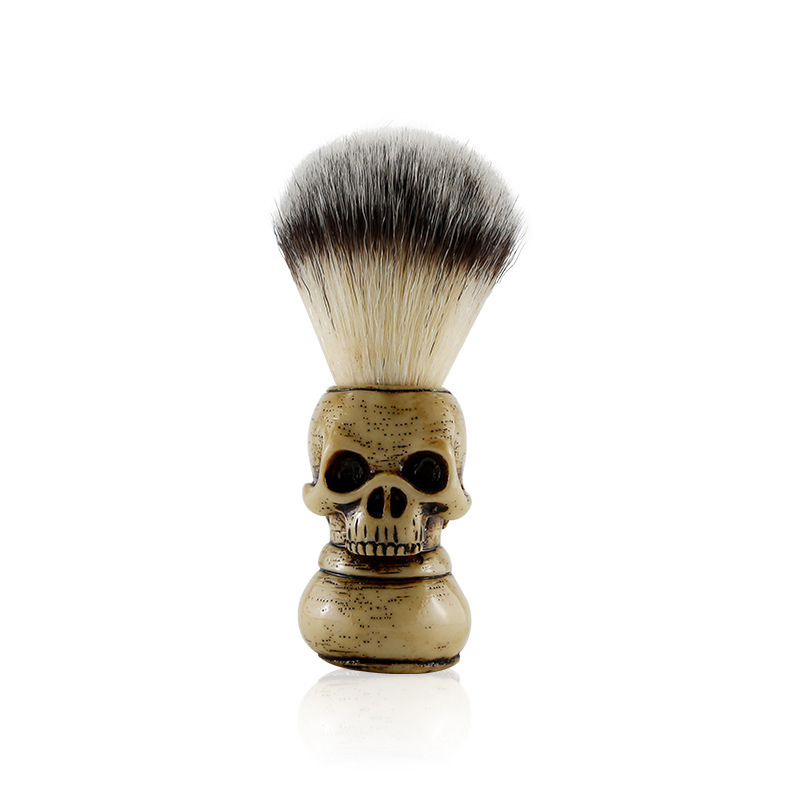 Cepillo de barba de calavera para peluquero, cuidado de la barba, limpieza, cepillo de afeitar para hombres, cerdas de jabalí suaves, cepillo de afeitar para bigote, accesorios de barbería: Grey