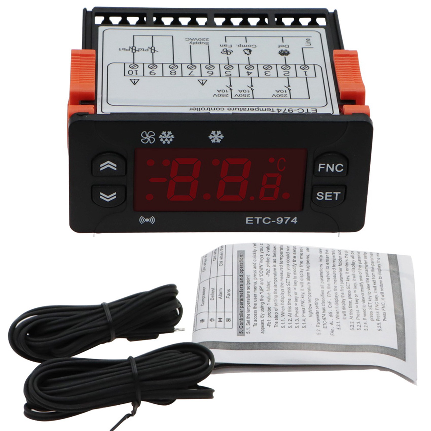ABNP ETC-974 Digital Temperature Controller Microcomputer Thermostats Thermostat Refrigeration Alarm 220V Sensor