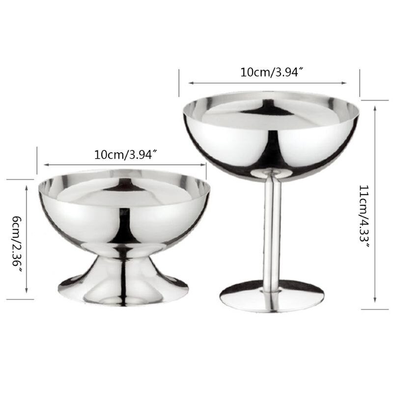 Stainless Steel Goblet Cup Ice Cream Dessert Salad Bowl Fruit Plate Snack Dish