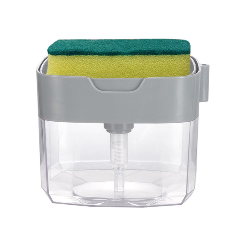 Distributeur de savon pompe avec éponge manuel presse nettoyage liquide distributeur conteneur manuel presse savon organisateur cuisine outil #25: B-Grey