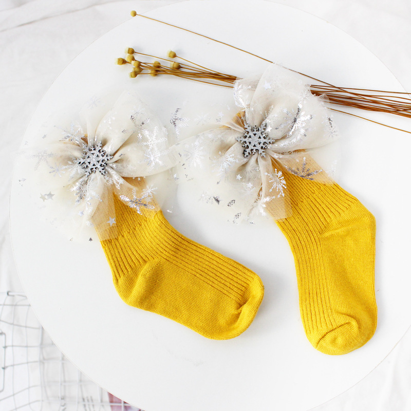Kinderen Zuivere Katoenen Sokken Meisjes Boog Lente Herfst Prinses Sokken 0-10 Jaar Oud Koreaanse Versie Hoge Top baby Sokken: Yellow Socks / 4 to 6 Year