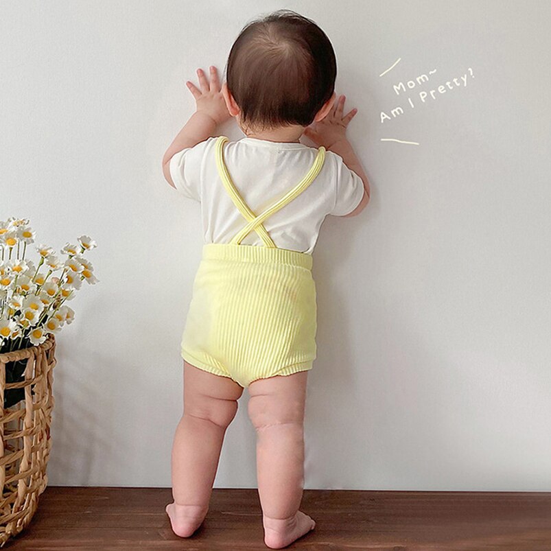 Pagliaccetto con cinturino a costine in tinta unita per abbigliamento per ragazzi tuta per bambini traspirante in cotone estivo per bambino