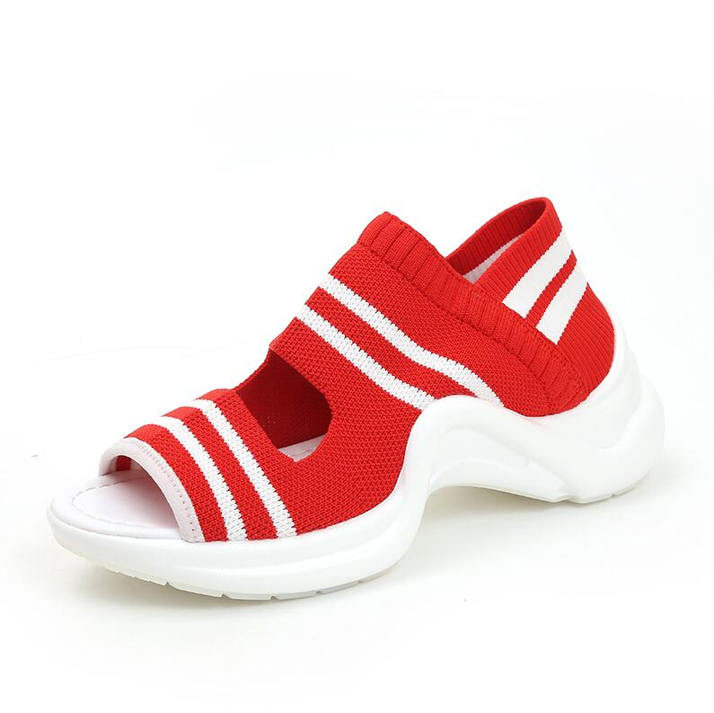 sommer Frauen Sandalen lässig Keile Komfortable Gittergewebe Atmungsaktive Schuhe Frau lässig Plattform Sandalen frauen schuhe mujer & 104: rot / 4
