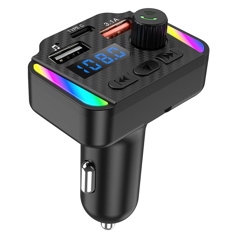 Bluetooth 5.3 bil fm-sändare pd typ-c dubbel usb  mp3- spelare bilradio modulator snabbladdningsadapter handsfree färgglatt ljus: Default Title