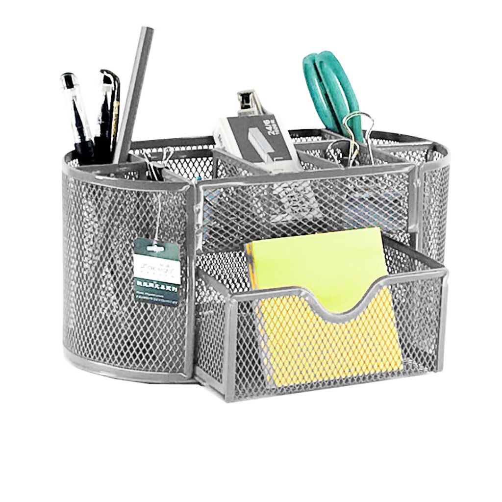 Metal Desk Organizer Combination Mesh Desktop Pencil Pen Badge Holder Storage Box Stationery Ruler Office School Supplies
