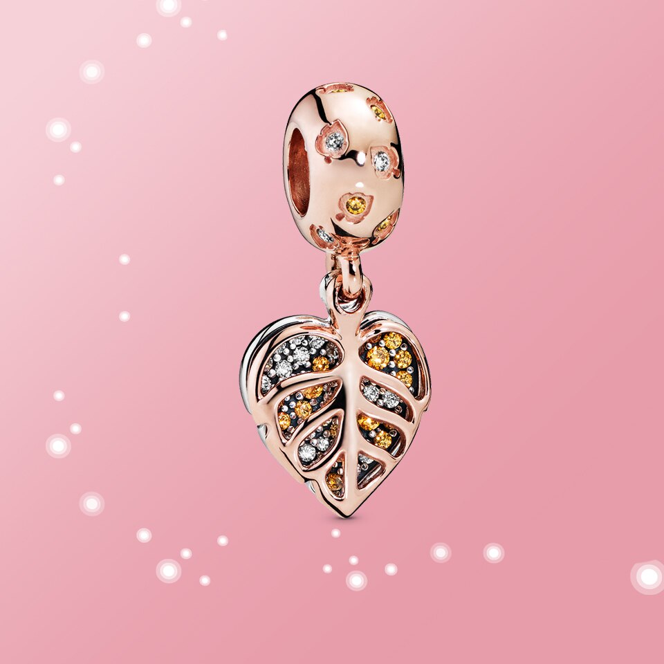 Rose Gold Leaves Charms 925 Sterling Silver Beads Sparkling CZ Fit Original Bracelet Suitable For Bracelet Jewelry