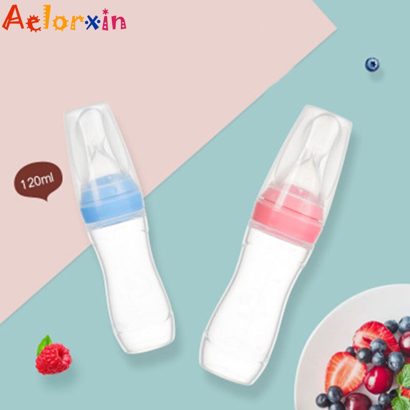 Biberon en Silicone de sécurité de 120ML, avec cuillère, pour complément alimentaire, riz, céréales, cuillère à presser, lait, tasse