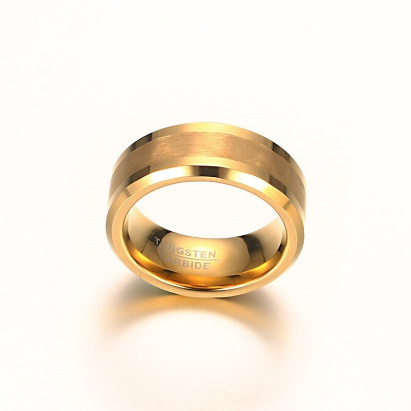 Vnox Real Tungsten Rings for Men Jewelry Gold Color Male Wedding US Size 7 8 9 10 11 12