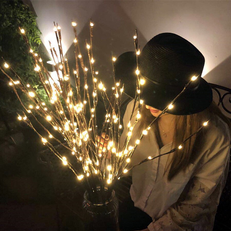 20 led oplyste pilegren lys batteridrevet oplyst gren vase filler piletræ kunstig kvist lys til soveværelse