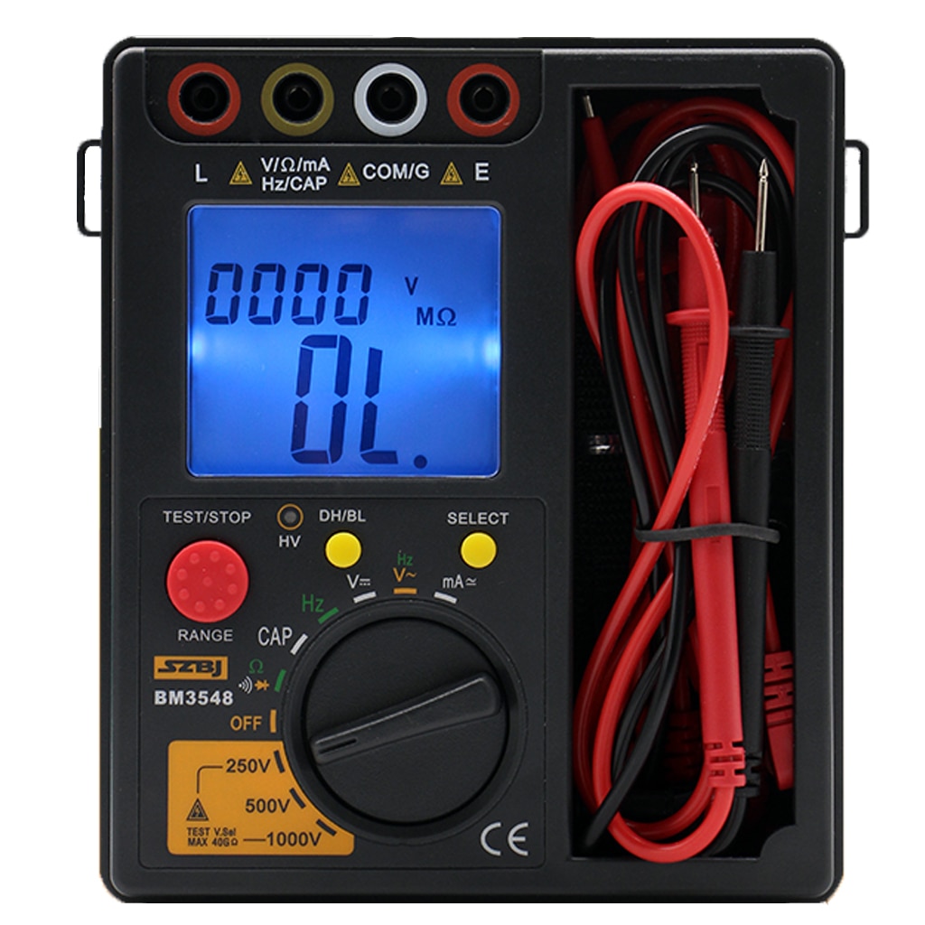 Bm3548 1000v modstandsmåler 2 in 1 digital isolationsmodstandstestmåler digitalt multimeter megohmmeter megger ohm tester