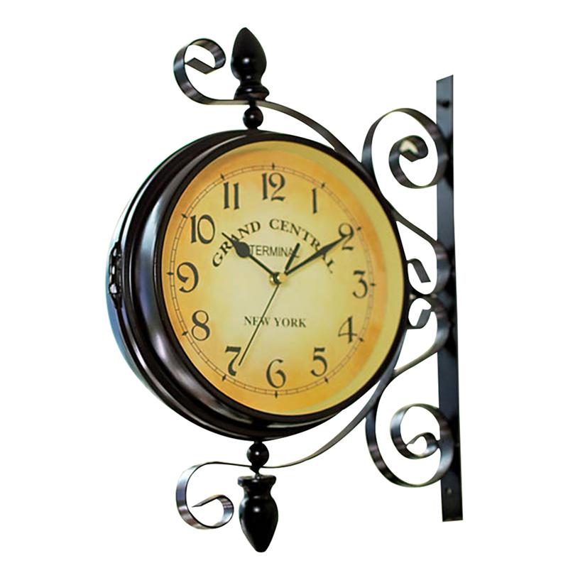 Reloj de pared lateral doble, de hierro, silencioso, Vintage, Estación Central, arte del reloj de pared, decorativo, de doble cara: Default Title