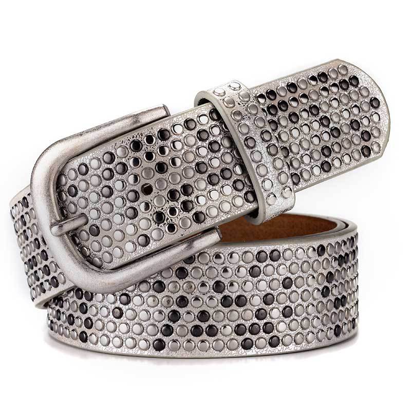 Ceinture large pour femmes en croûte de cuir PU, avec rivets rétro, ceinture large sauvage, style européen et américain