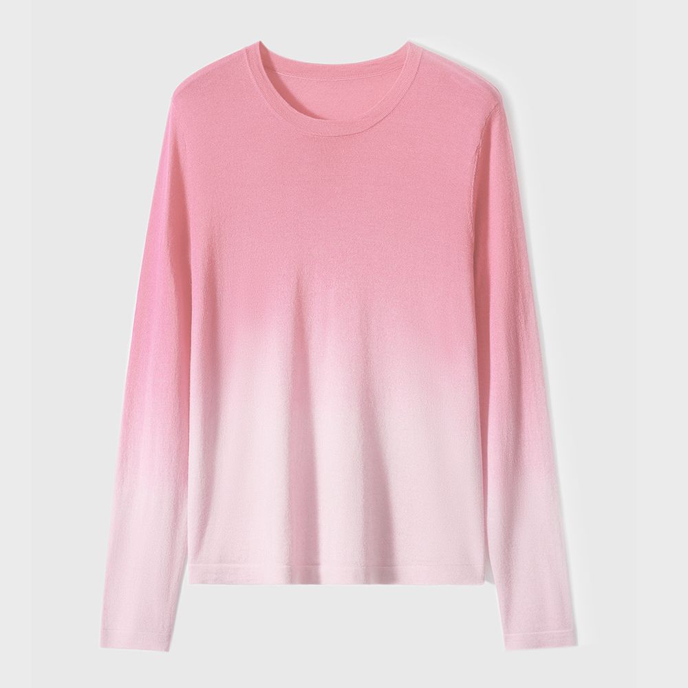 Spring Autumn Gradient Color Long Sleeve Sweater Women High Street Casual Slim Y2K All-match Knitting Pullovers: L / Pink