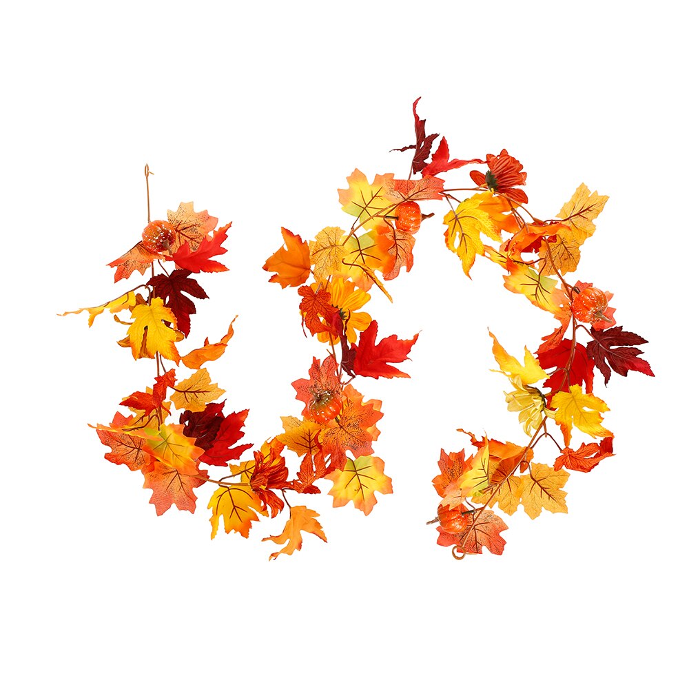 Feuilles d'érable artificielles guirlandes automne suspendus automne vignes citrouille baies tournesol érable artificiel guirlande rotin décoration de la maison: Orange