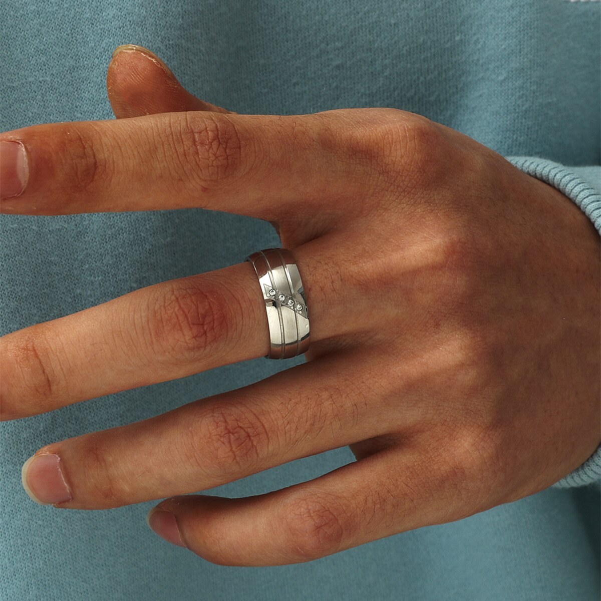 MOREDEAR 8 MM Titan Stahl Klassische Intarsien 3A Zirkon Ring Für Männer Und Frauen