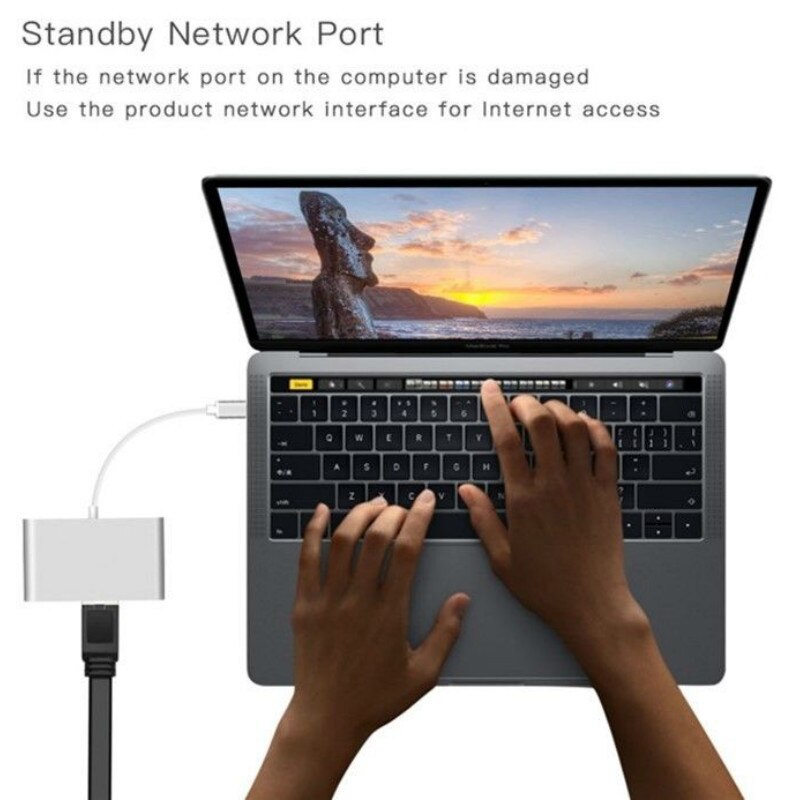 Basix USB C Ethernet USB-C vers HDMI 4 K + Gigabit Ethernet (Port RJ45) + USB 3.0 Type C adaptateur de moyeu séparateur de USB-C pour Macbook