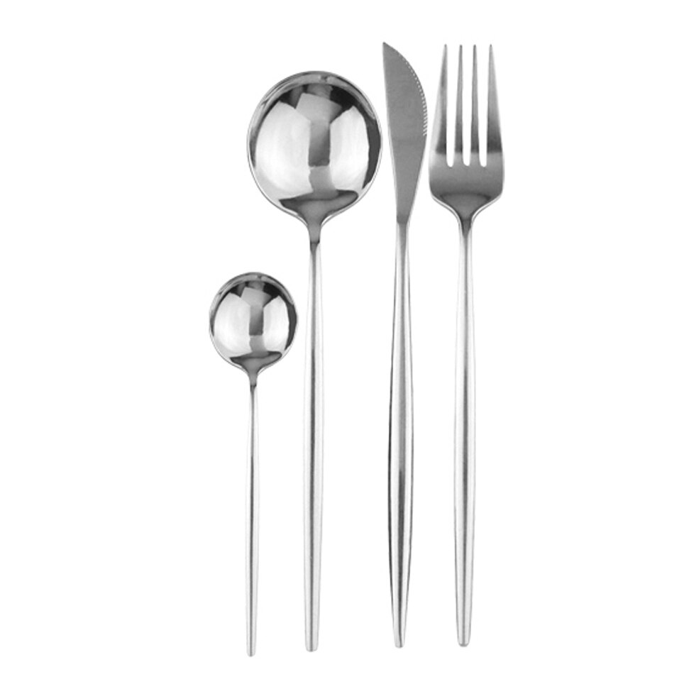4 pièces/ensemble de couverts en or noir ensemble d'argenterie en acier inoxydable couteau fourchette cuillère ensemble de dîner Rose vaisselle couverts directe: 4Pcs Silver
