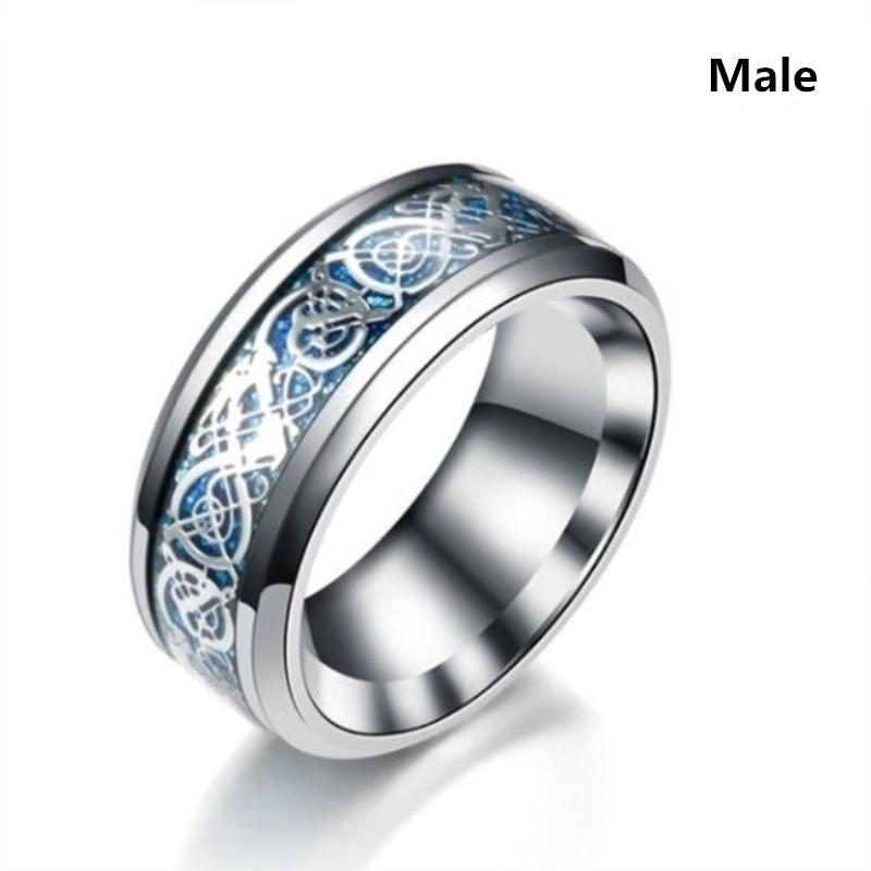 Parring kvindelig zirkon ring sæt bryllup forlovelsesring mandlige rustfrit stål drage mønster ring smykker