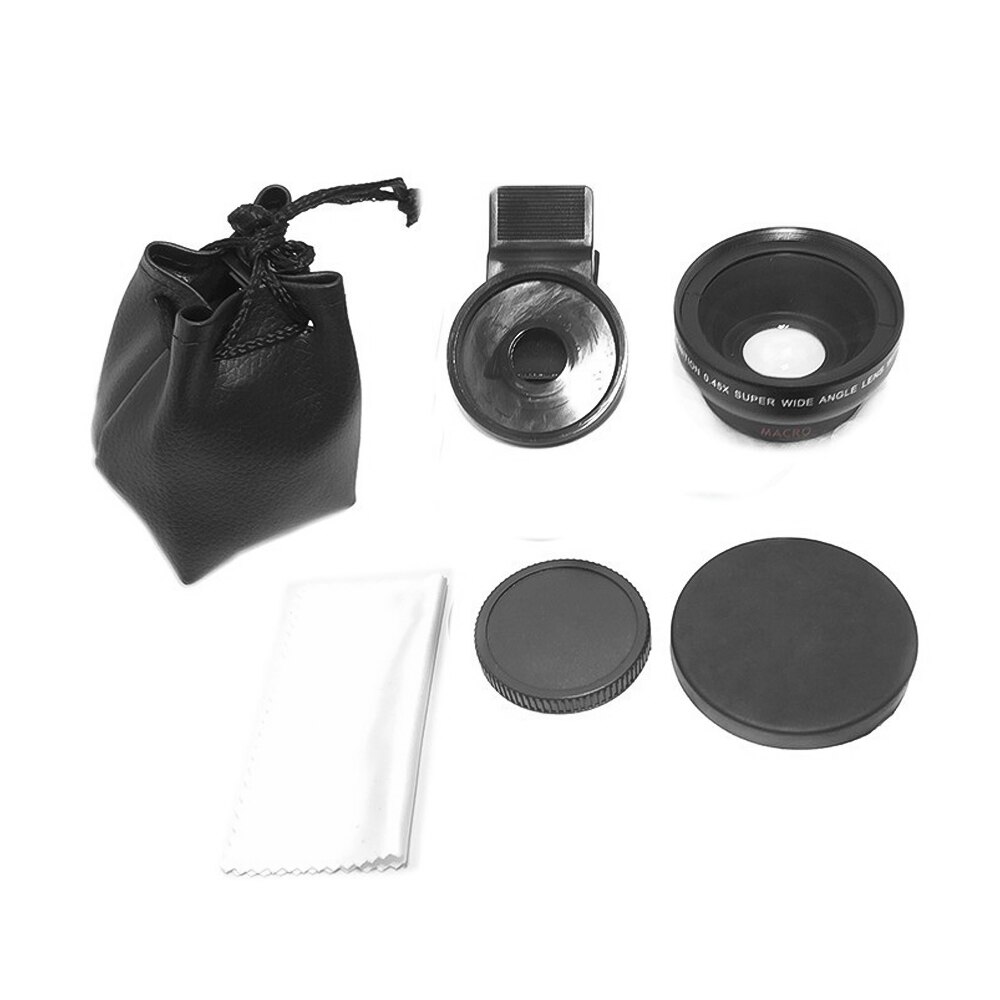 Universal Cell Phone Camera Lens 37mm Thread Smartphone Lens 0.45X 49UV Macro and Wide-angle Lens with Clip