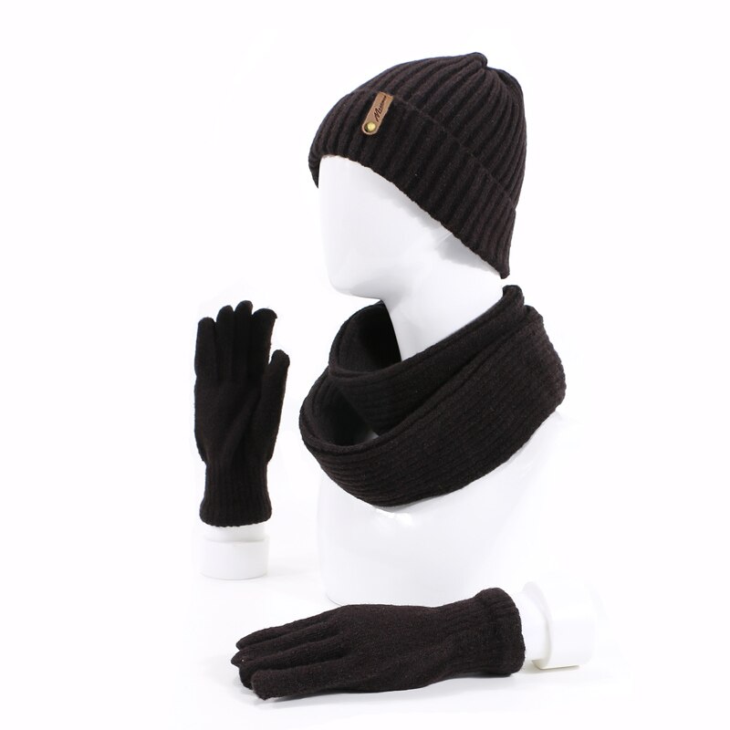 Vinter strikning skullies beanies hat tørklæde handsker sæt til mænd kvinde ensfarvet varm kasket udendørs tyk tørklæde handsker kasketter sæt: B