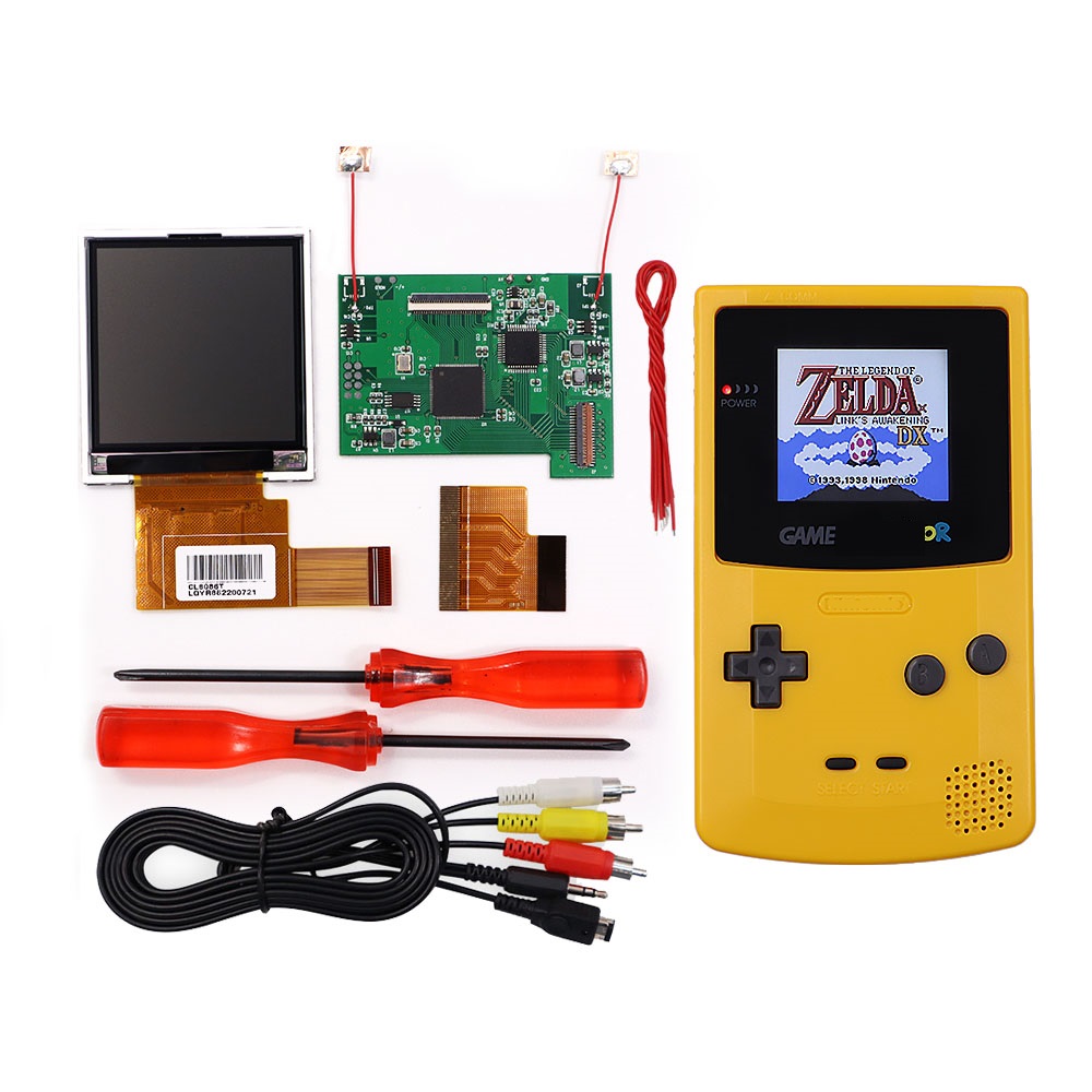 TV Version 2.2 inches GBC LCD High Brightness LCD Screen TV Out for Gameboy COLOR GBC - No Need Shell Cutting: LCD and Yellow