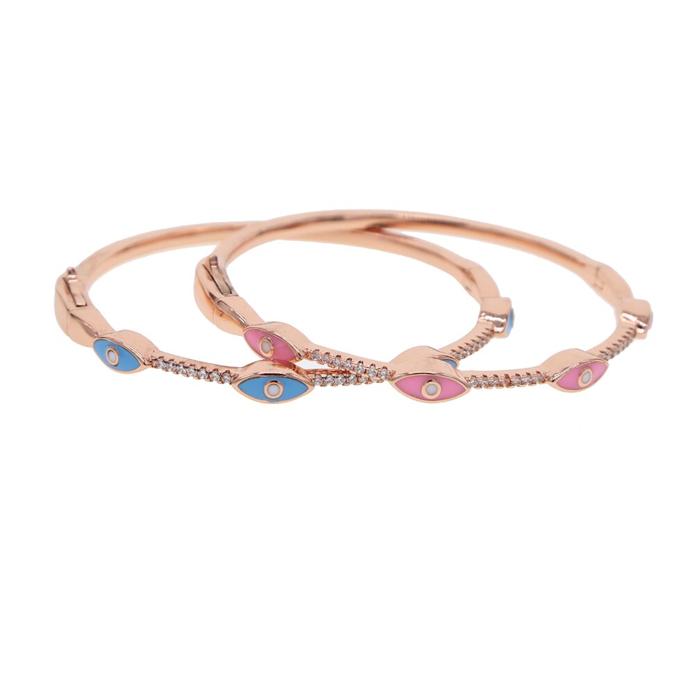 Smalto blu smalto di colore rosa di fascino dell'occhio diabolico del braccialetto della cz della fascia in oro rosa di colore Turco fortunato Boho braccialetti di Modo