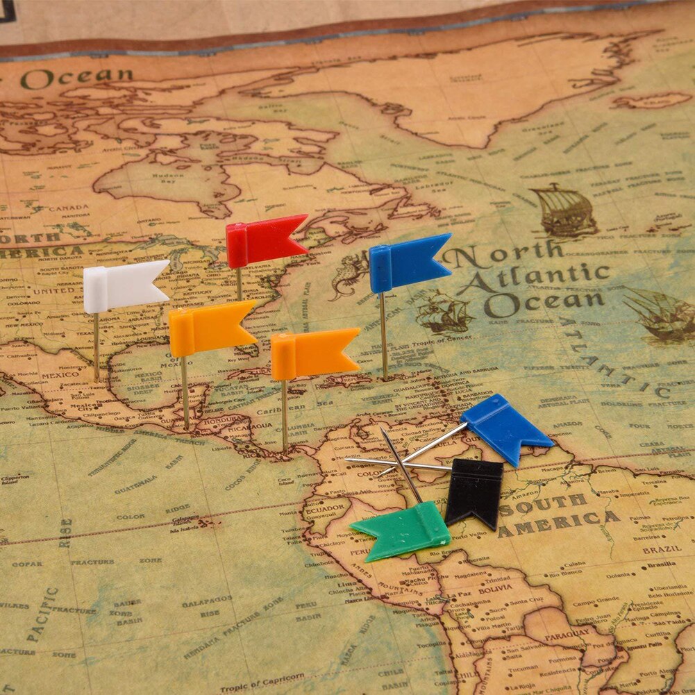 100 Pcs Flag Push Pins Marker Marking Pins Thumbtack for Notice Cork Board Map