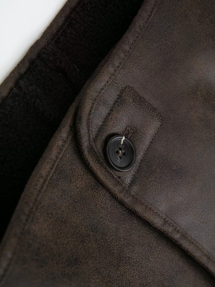 Efterår og vinter kvinder løs imiteret pelsjakke dame vintage langærmet enkeltradet turtleneck bomuldsjakke