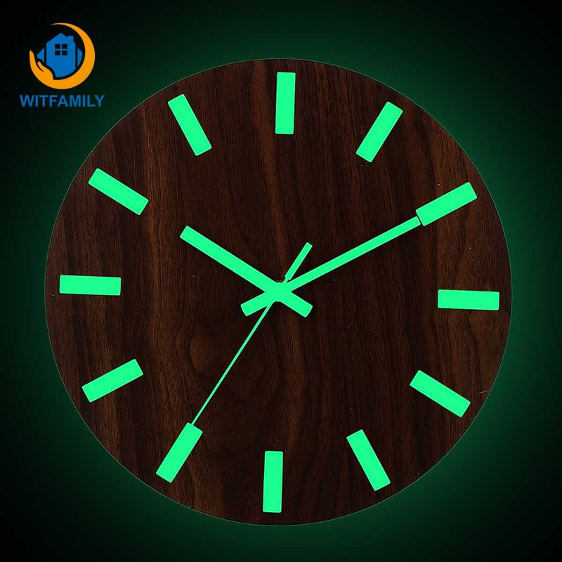 Acrylic DIY Wall Clock Modern Luminous Wall Clock Wood Glow Dark Quartz Wall Hanging Clock 3D Bedroom Living Room