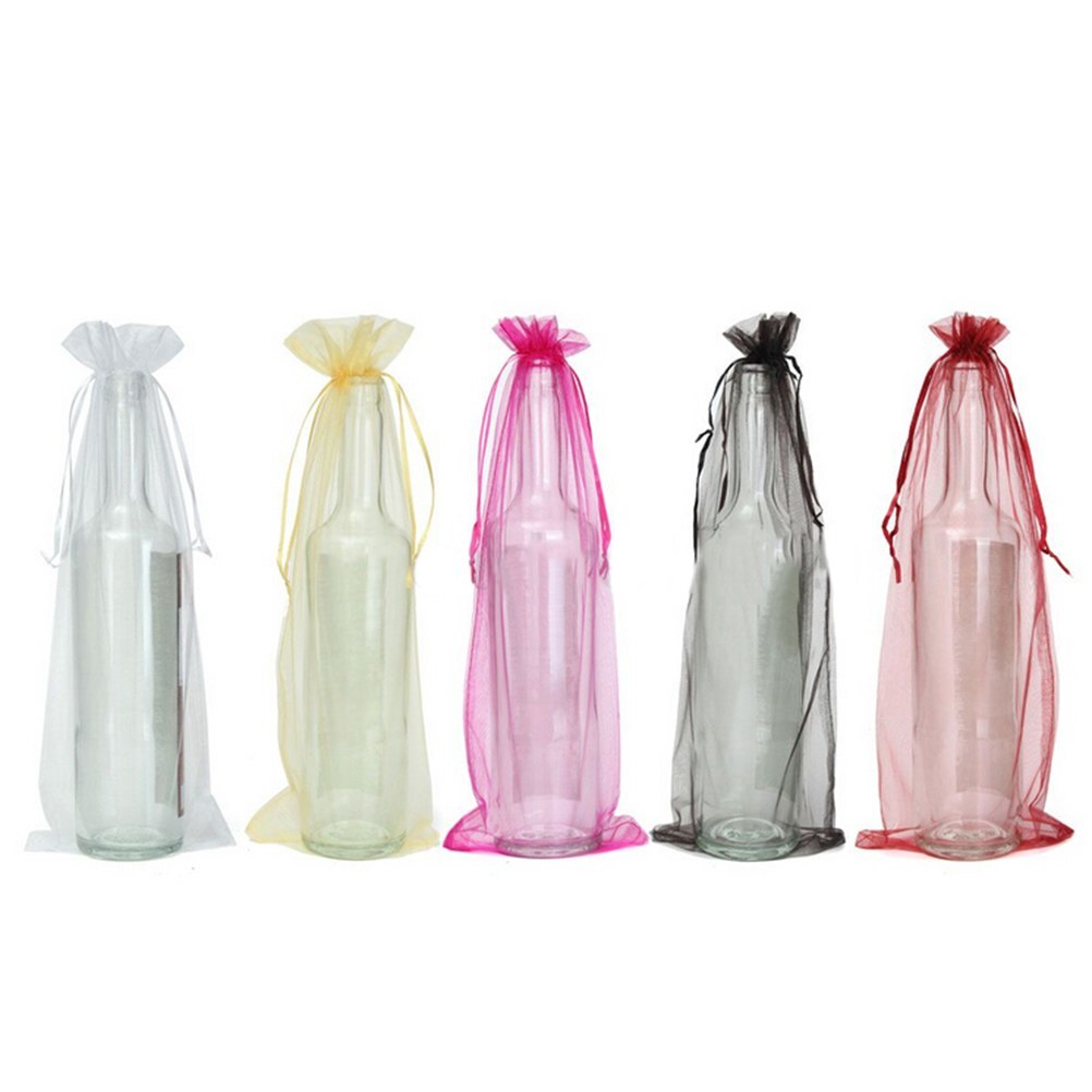 10 stk / lot organza vinflaske poser opbevaringspose til jul bryllupsfest emballage boligindretning forsyning 37 x 15cm