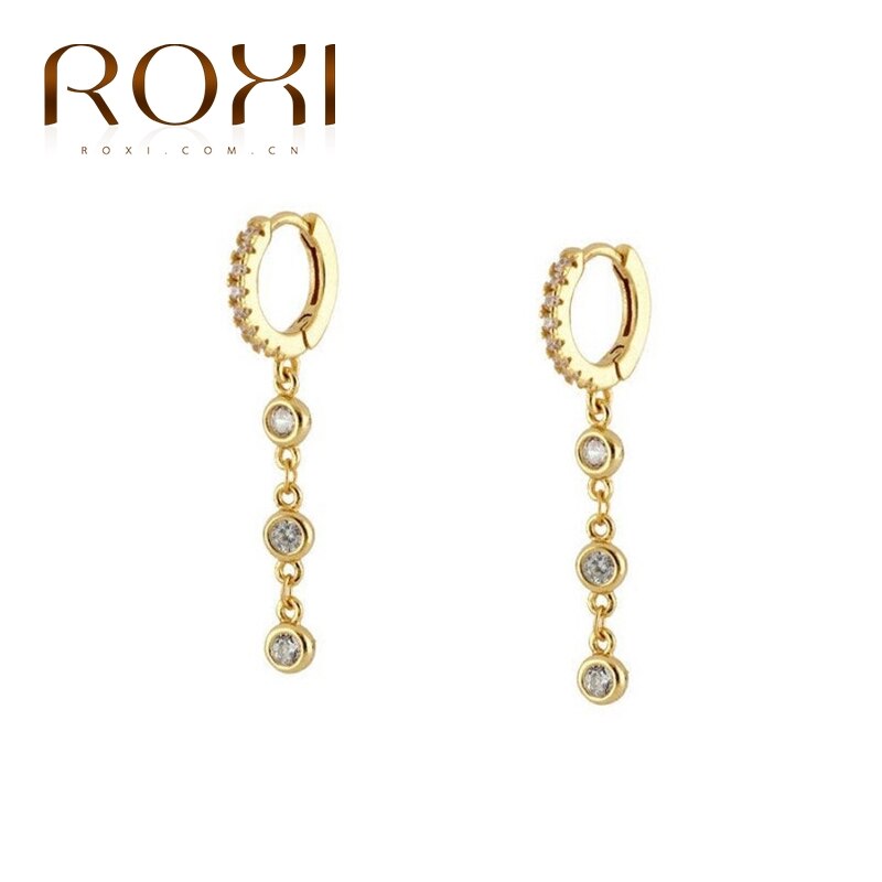 ROXI Luxo 925 Sterling Silver Brincos Rodada Zircon Cristal Longo Pingente Oorbellen Pendientes Mulheres Oscila o Brinco Jóias