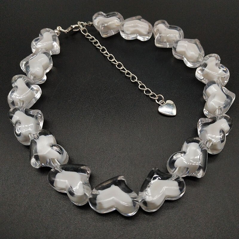 Neue Farben Herz Choker Halsketten für Frauen Punk Harz Strang Seite Kette Böhmischen Weiblichen Party Erklärung Schmuck: White