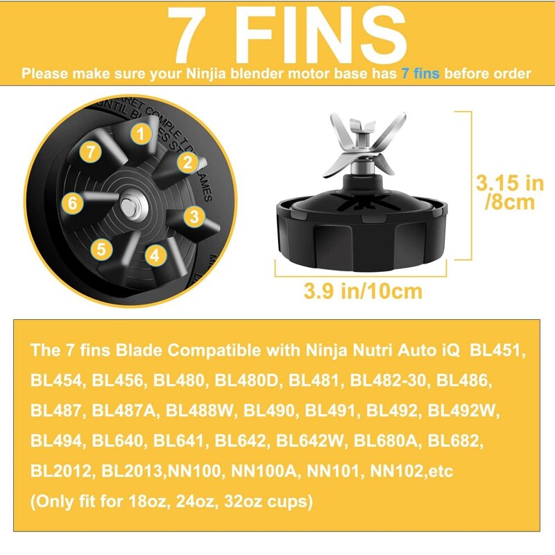 7 Vinnen Blender Onderdelen Set Voor Ninja Blender Cups Voor Nutri Ninja Auto-Iq BN801 BL910 BL642 BL642-30 Blender vervanging
