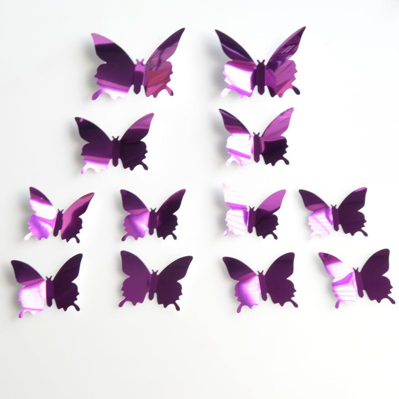 12 stk 3d spejl sommerfugle væg klistermærker soveværelse stue studie boligindretning akryl sommerfugl vægoverføringsbillede diy kunstindretning: Lilla