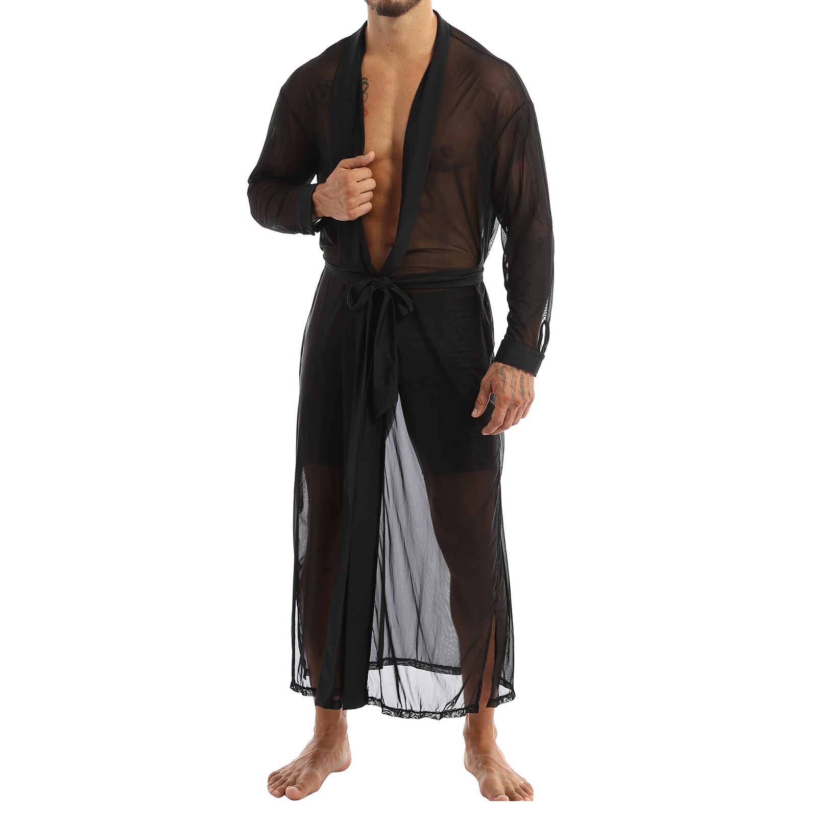Chemise à manches longues pour homme, haut Transparent en maille, avec cape, tenue idéale pour s&#39;habiller, collection décontracté