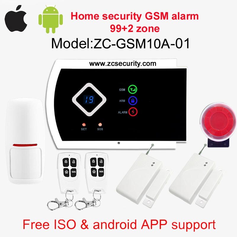 99 wireless & 2 wired zone home security GSM alarm system ISO & android APP support: GSM10A01