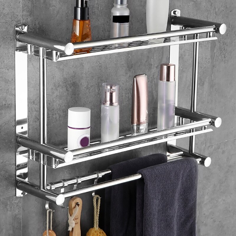 2 Layer Badkamer Plank Handdoekenrek Rek Roestvrij Staal Badkamer Rek Shampoo Rack Wc Washroom Accessoires