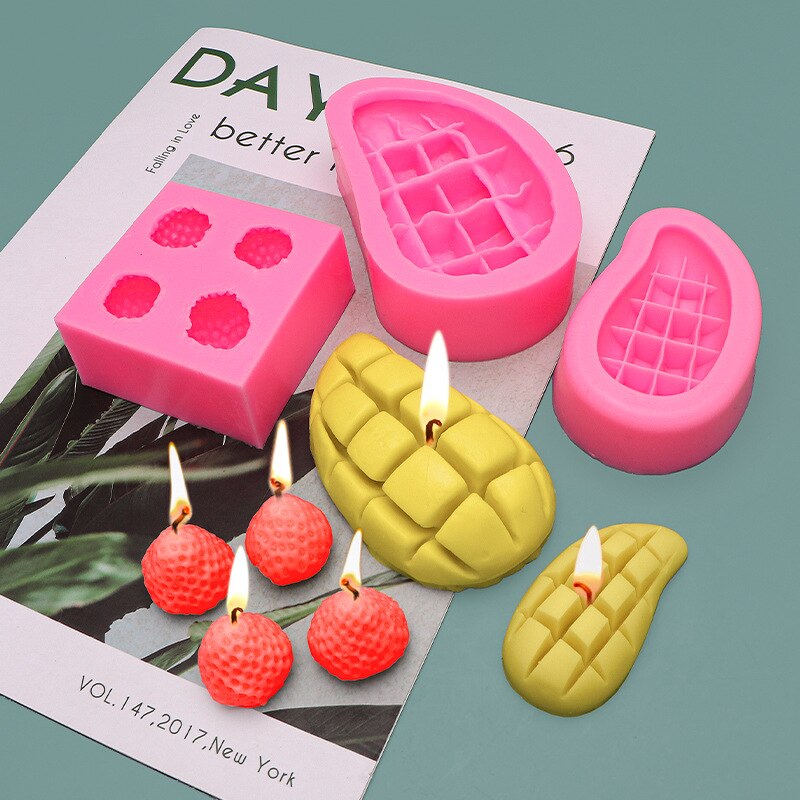 Molde de silicona con forma de fresa de Mango para fabricación de jabón, molde de silicona para Fondant, para hornear frutas, vela aromática, decoración de pasteles