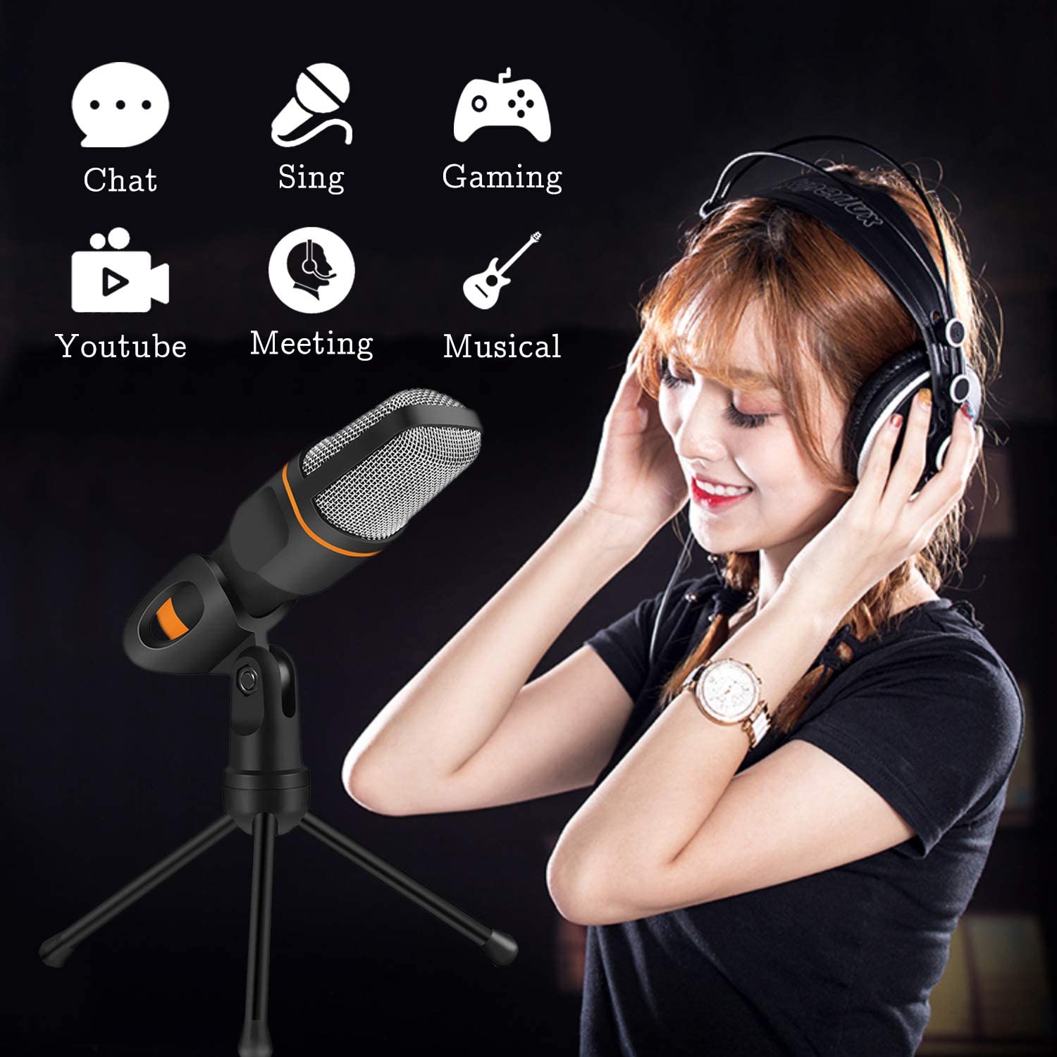 Condenser Microphone for Computer 3.5mm Cable Stereo Microfone for Podcast Singing Recording Mic With Desktop Tripod for Phone