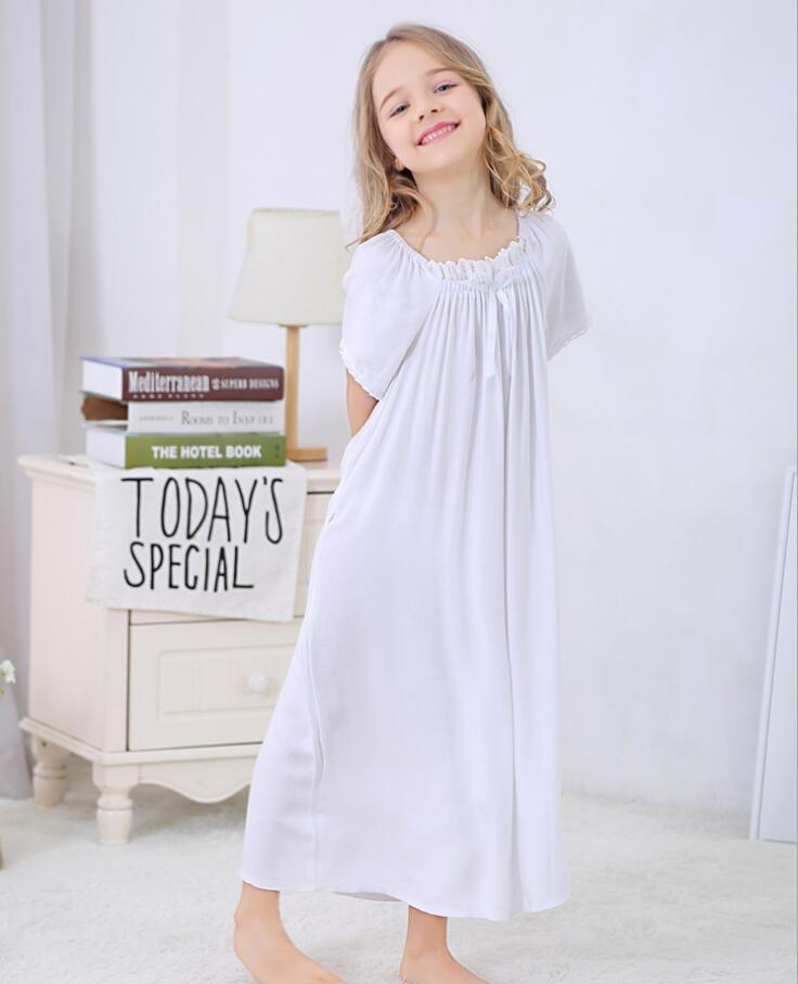 Chemise de nuit longue en coton pour filles, pyjama ample, à manches courtes, printemps-été, pour enfants, Service à domicile,: WHITE / 11