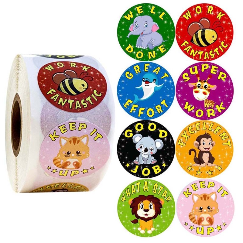 500pcs/roll Cartoon Animal Reward Stickers Diary Scrapbooking Teacher Incentive