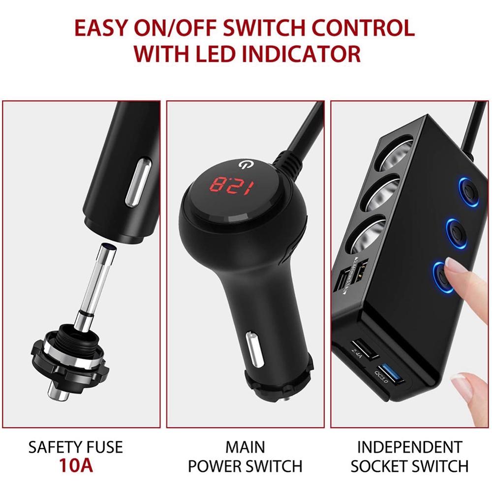 Twee Manier Quick Charge 3.0 Auto Sigarettenaansteker Adapter Splitter 3-Socket 12V/24V Auto Charger 4 Usb-poorten