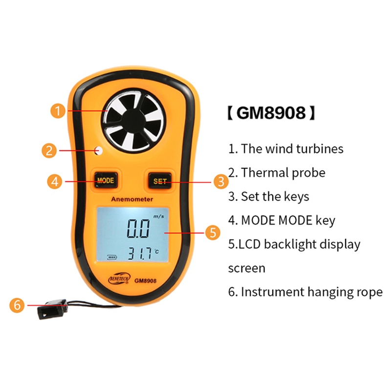Digital Tachometer Windsurf Response Wind Speed Meter Velocimeter Anemometer Air Chronograph Speed Measuring Instruments Gauge